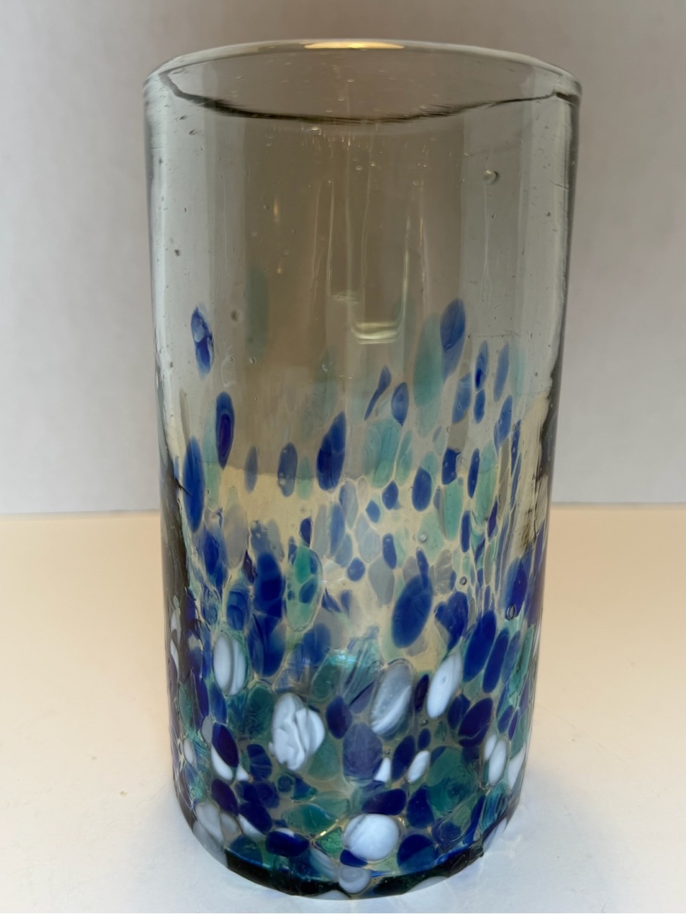 Blue-Green Speckled Handblown Art Glass Drinking Glass
